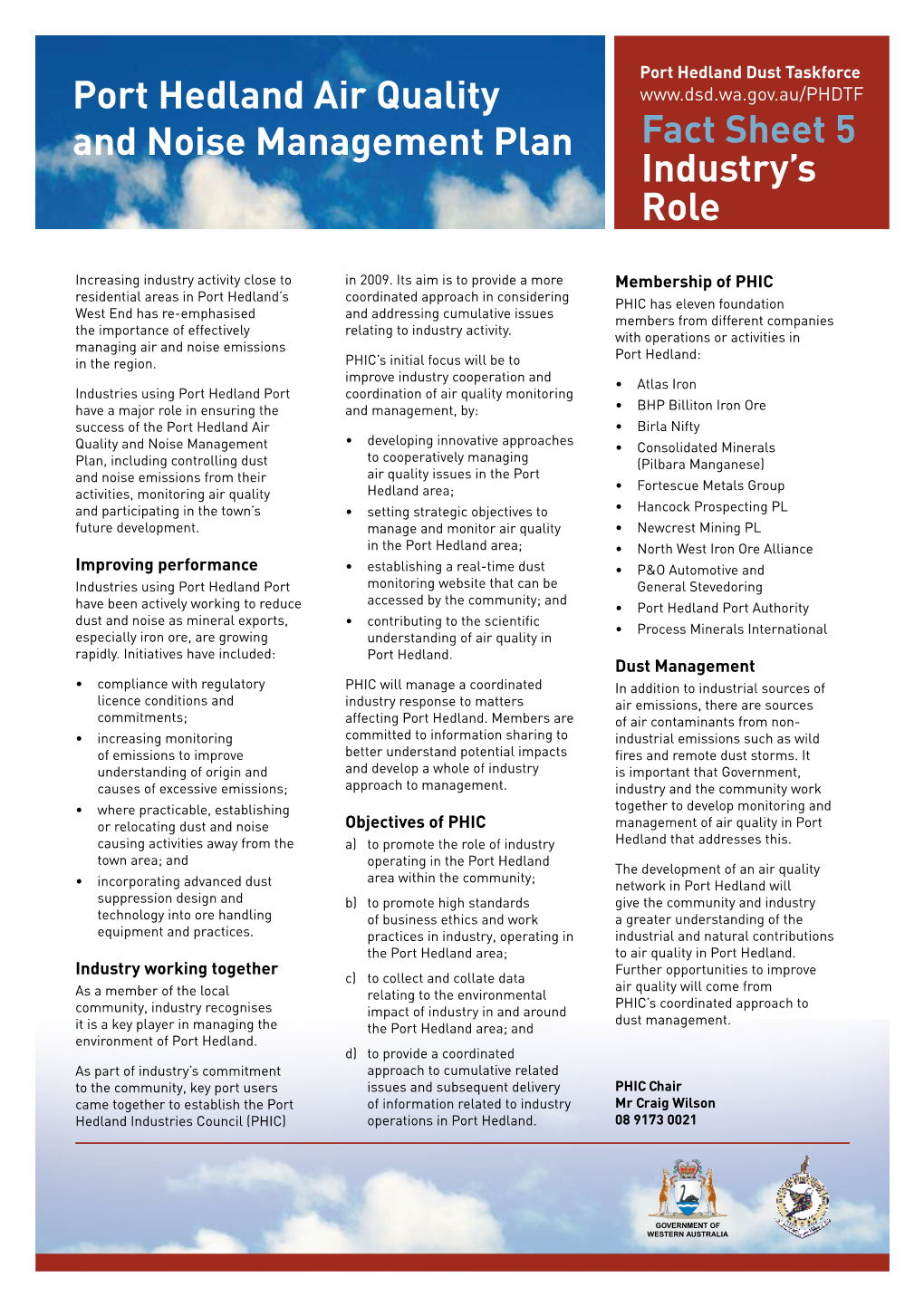 Port Hedland Air Quality and Noise Management Plan Fact Sheet 5