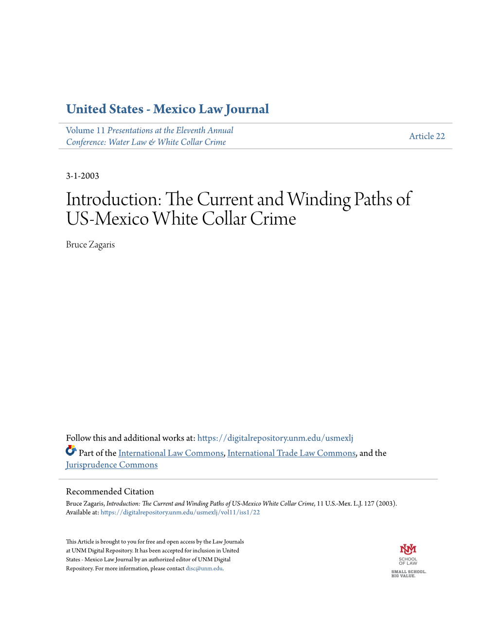 The Current and Winding Paths of US-Mexico White Collar Crime, 11 U.S.-Mex