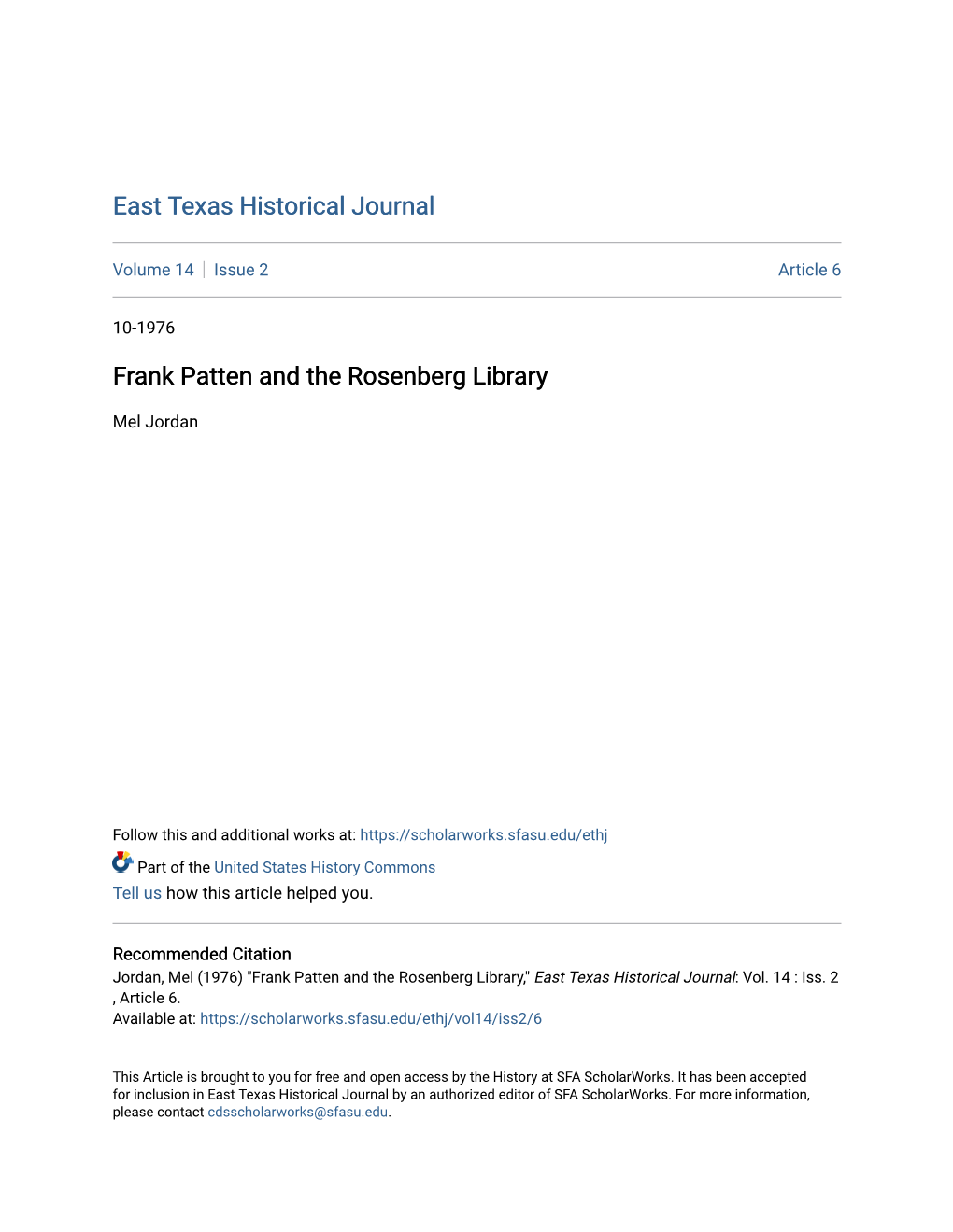 Frank Patten and the Rosenberg Library