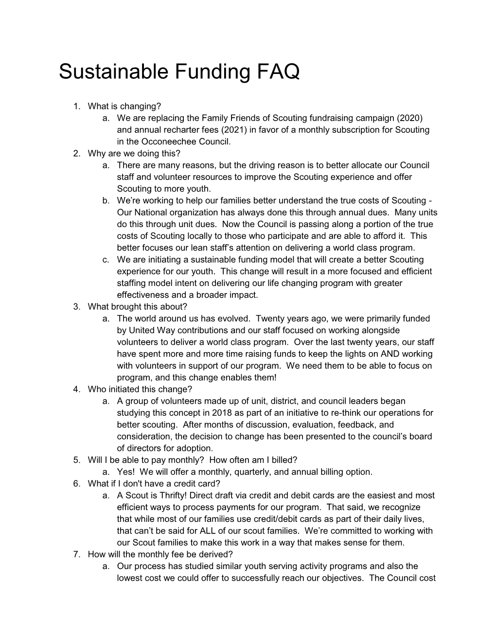 Sustainable Funding FAQ