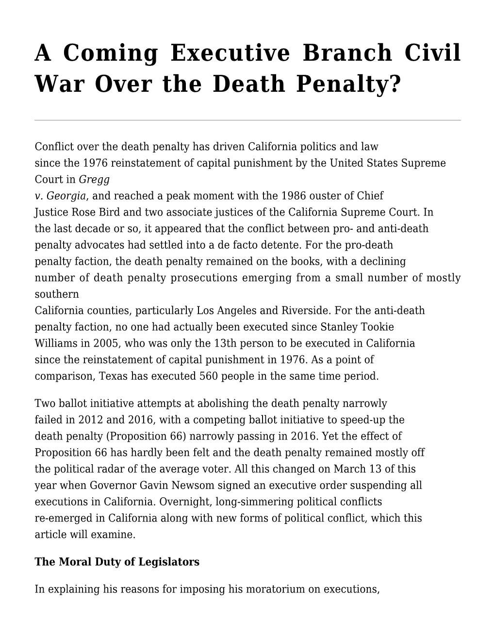 A Coming Executive Branch Civil War Over the Death Penalty?
