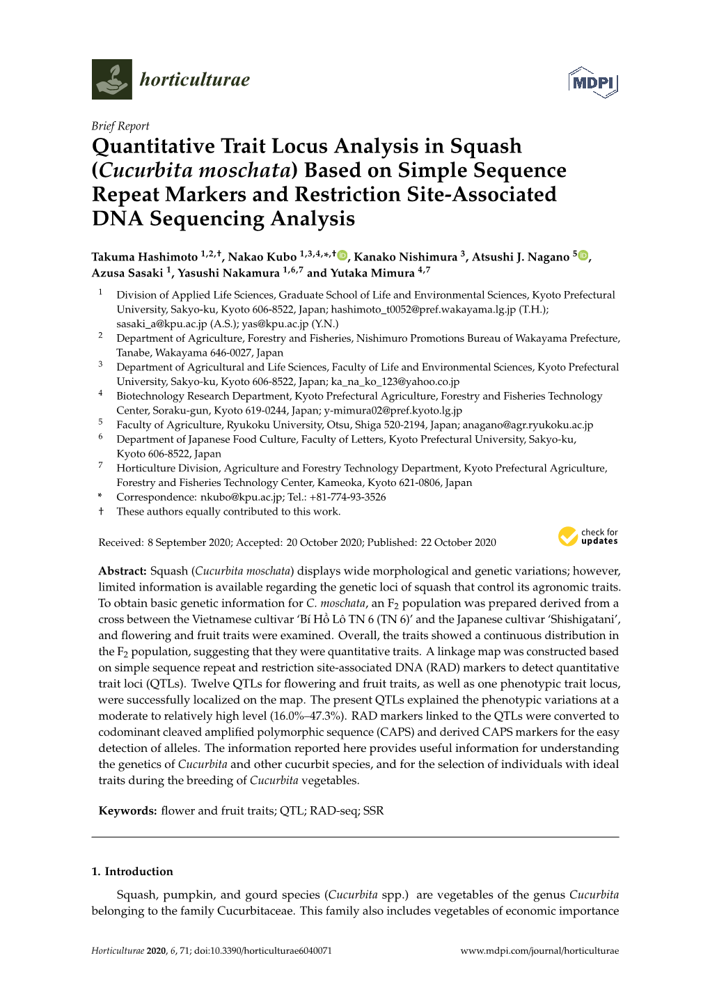 Quantitative Trait Locus Analysis in Squash (Cucurbita Moschata) Based on Simple Sequence Repeat Markers and Restriction Site-Associated DNA Sequencing Analysis