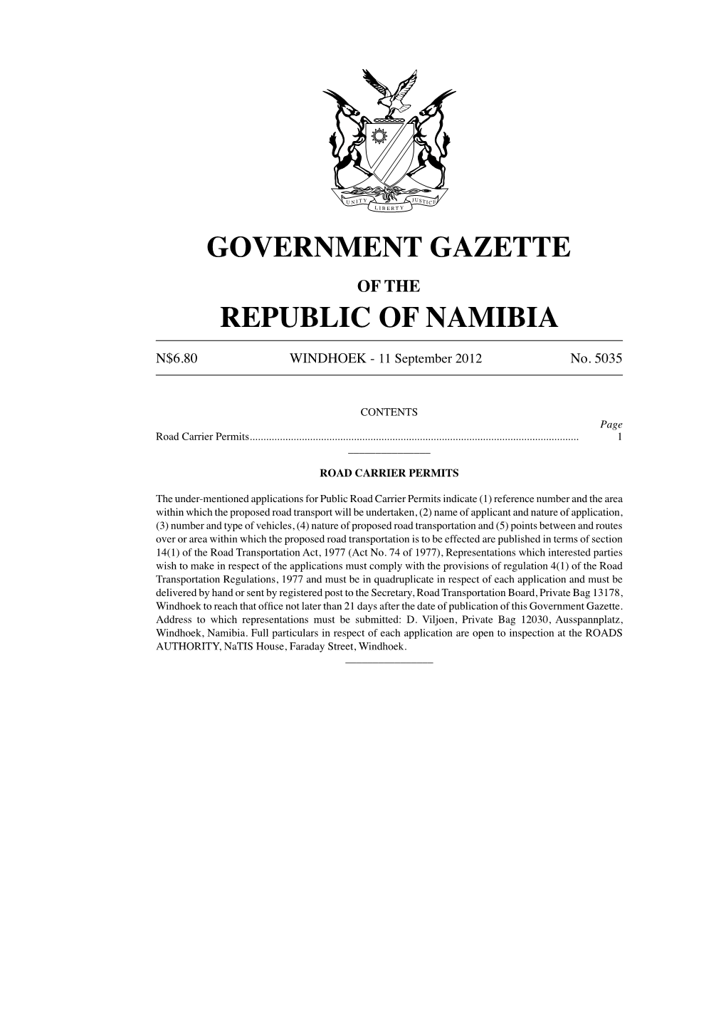 Government Gazette Republic of Namibia