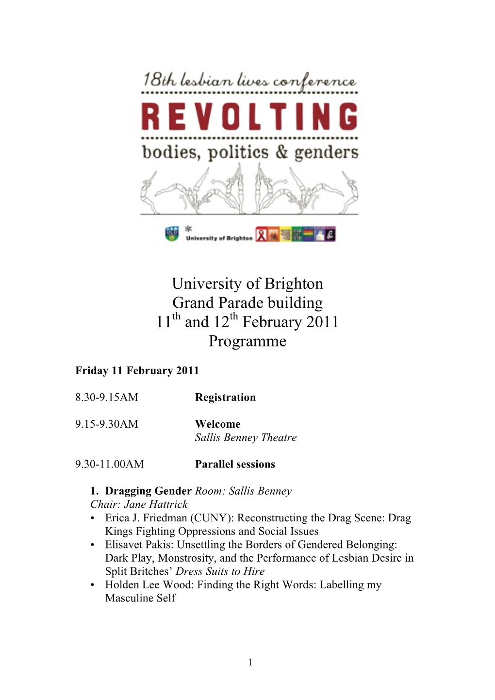 Lesbian Lives Conference 2011, Programme