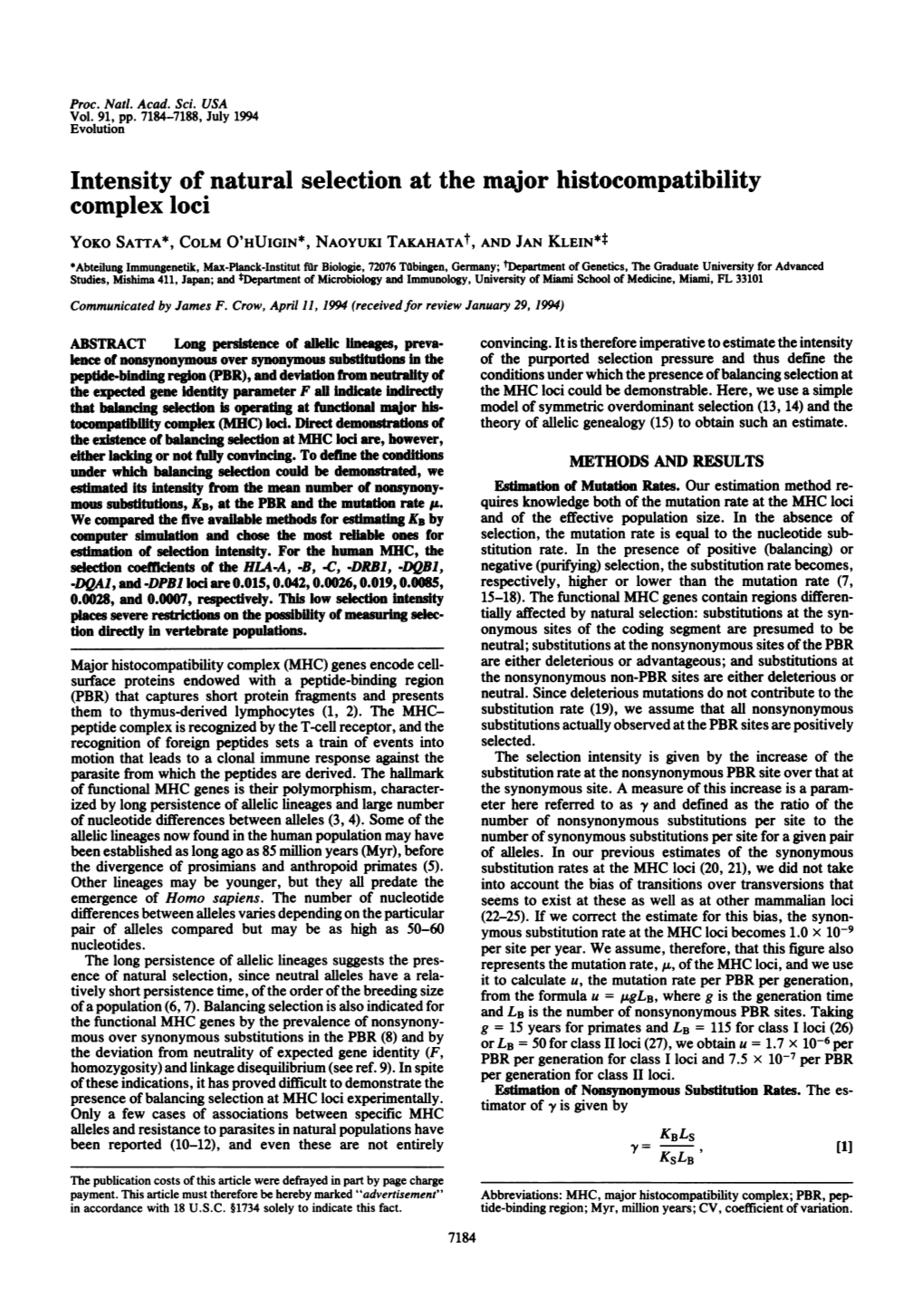 Intensity of Natural Selection at the Major Histocompatibility Complex Loci