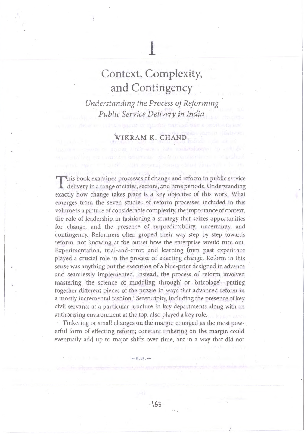 Context, Complexity, and Contingency Understanding the Process of Refonning Public Service Delivery in India