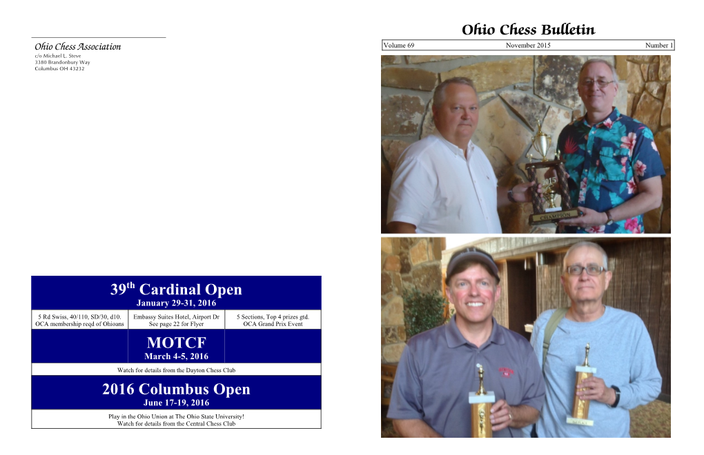 39 Cardinal Open MOTCF 2016 Columbus Open Ohio Chess Bulletin