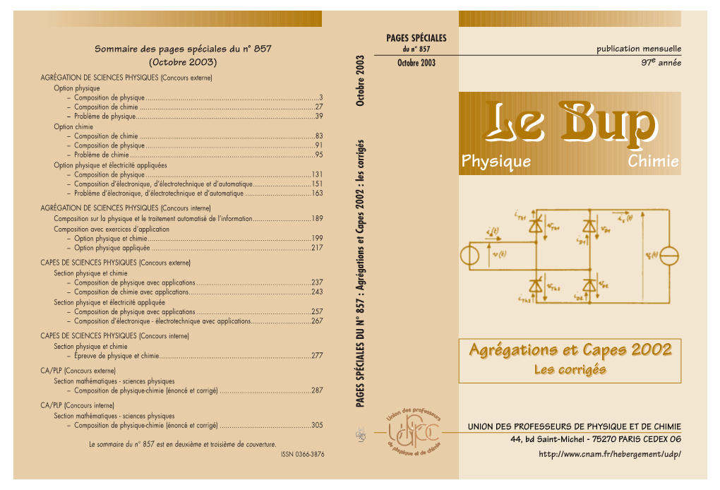 AGRÉGATION DE SCIENCES PHYSIQUES (Concours Externe) Option Physique – Composition De Physique