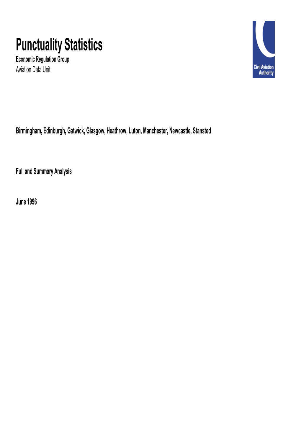 Punctuality Statistics Economic Regulation Group Aviation Data Unit