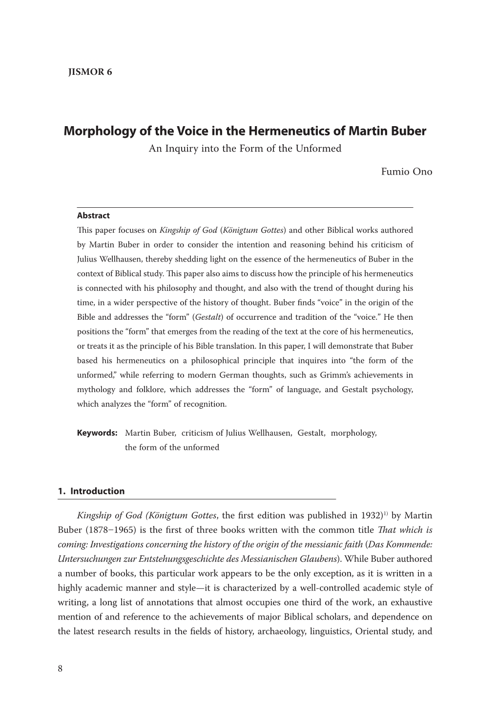 Morphology of the Voice in the Hermeneutics of Martin Buber an Inquiry Into the Form of the Unformed