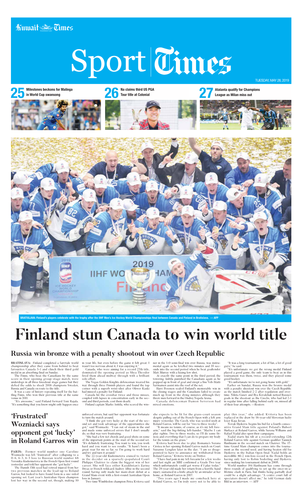 Finland Stun Canada to Win World Title Russia Win Bronze with a Penalty Shootout Win Over Czech Republic