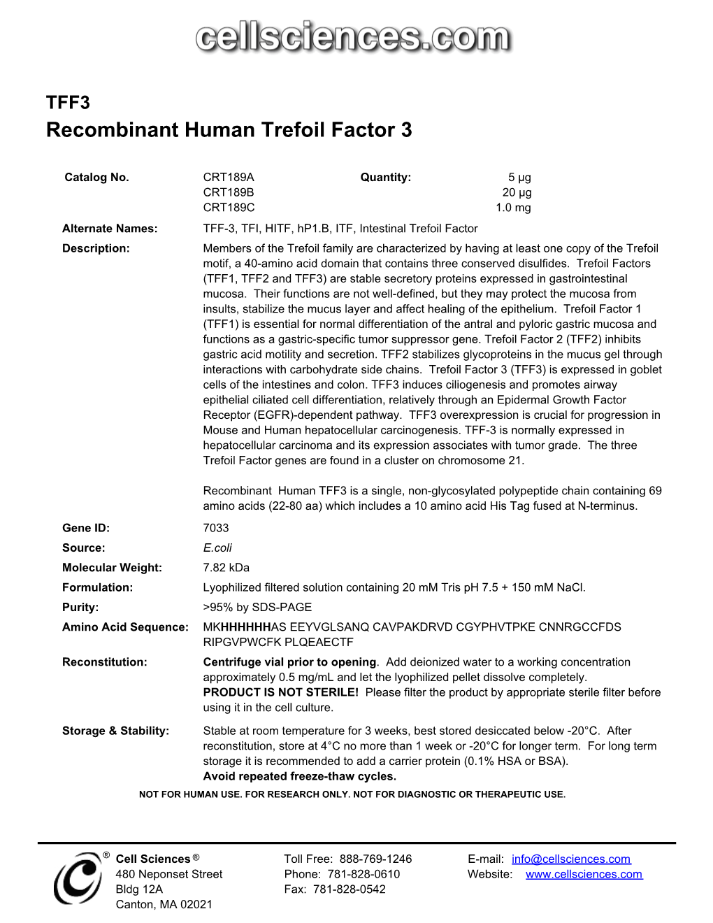 Recombinant Human Trefoil Factor 3