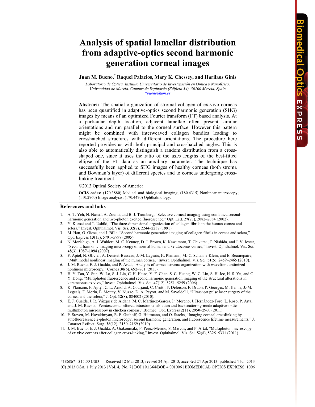 Analysis of Spatial Lamellar Distribution from Adaptive-Optics Second Harmonic Generation Corneal Images