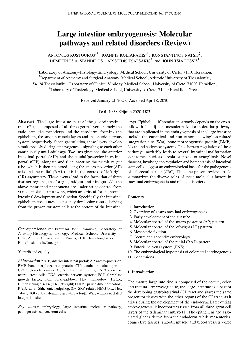 Large Intestine Embryogenesis: Molecular Pathways and Related Disorders (Review)