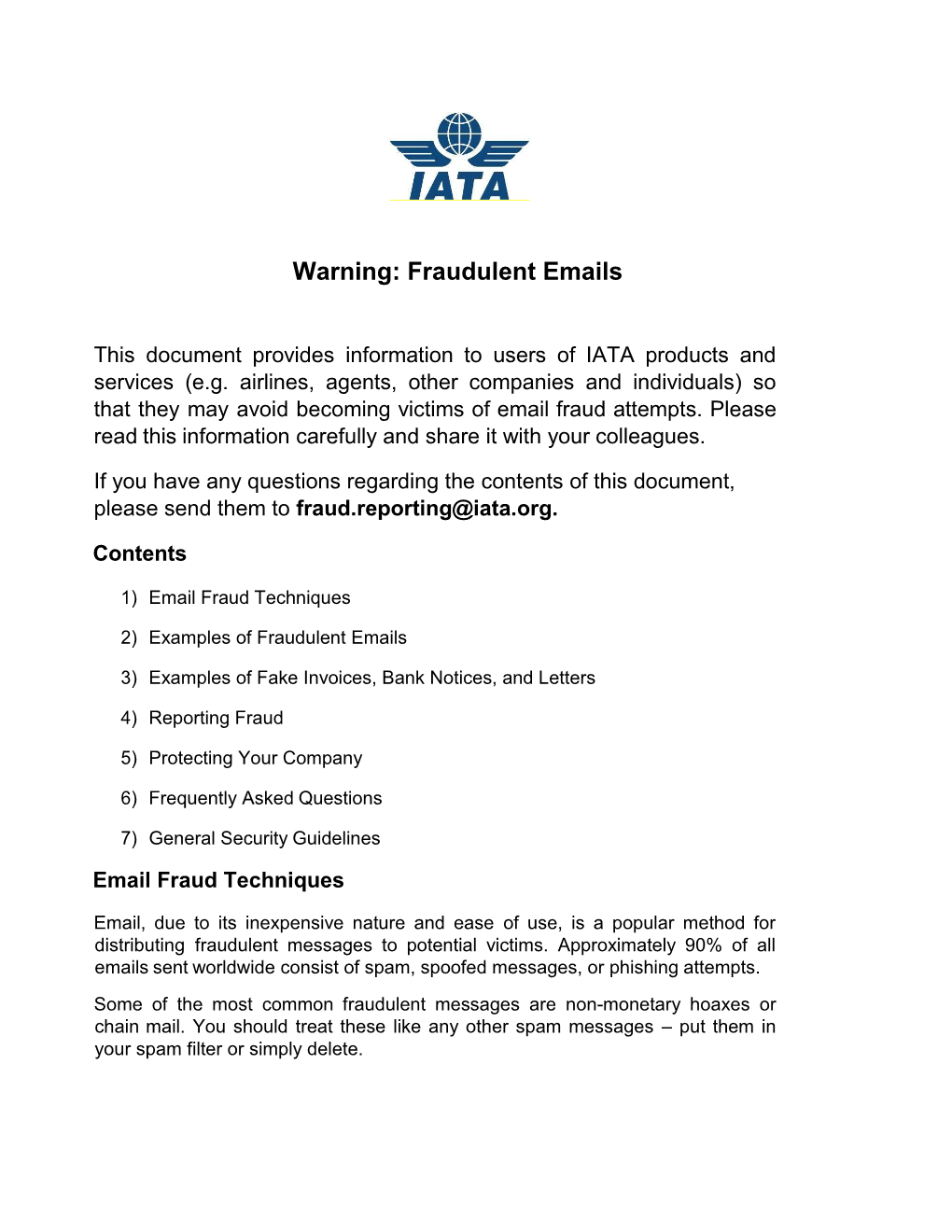 IATA Fraudulent Emails Warning