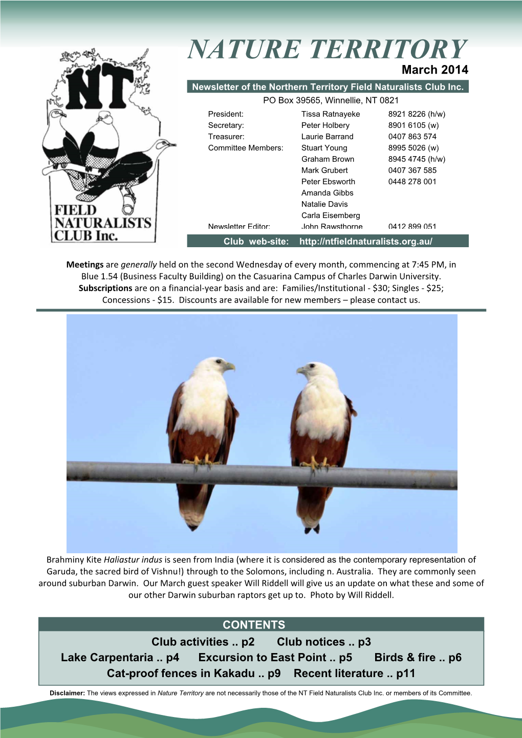 March 2014 Newsletter of the Northern Territory Field Naturalists Club Inc