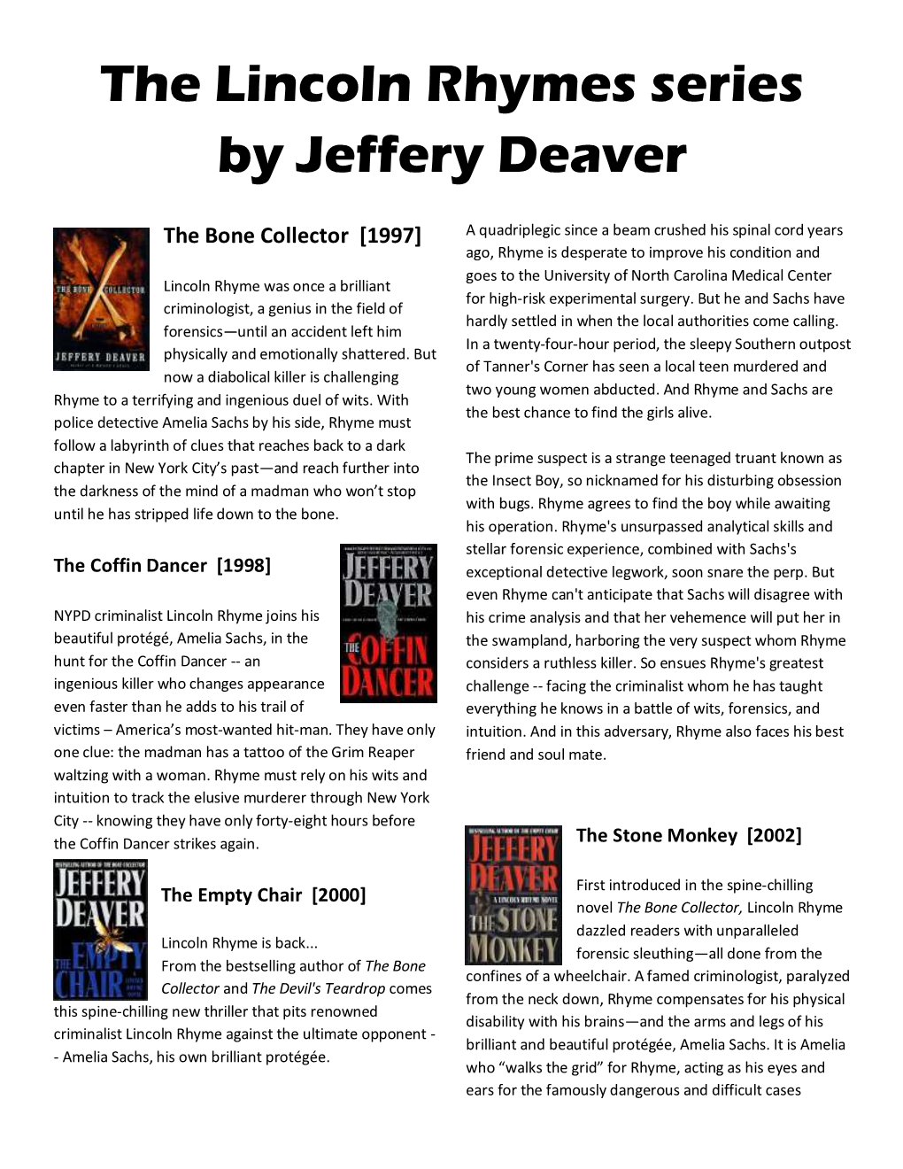 The Lincoln Rhymes Series by Jeffery Deaver The