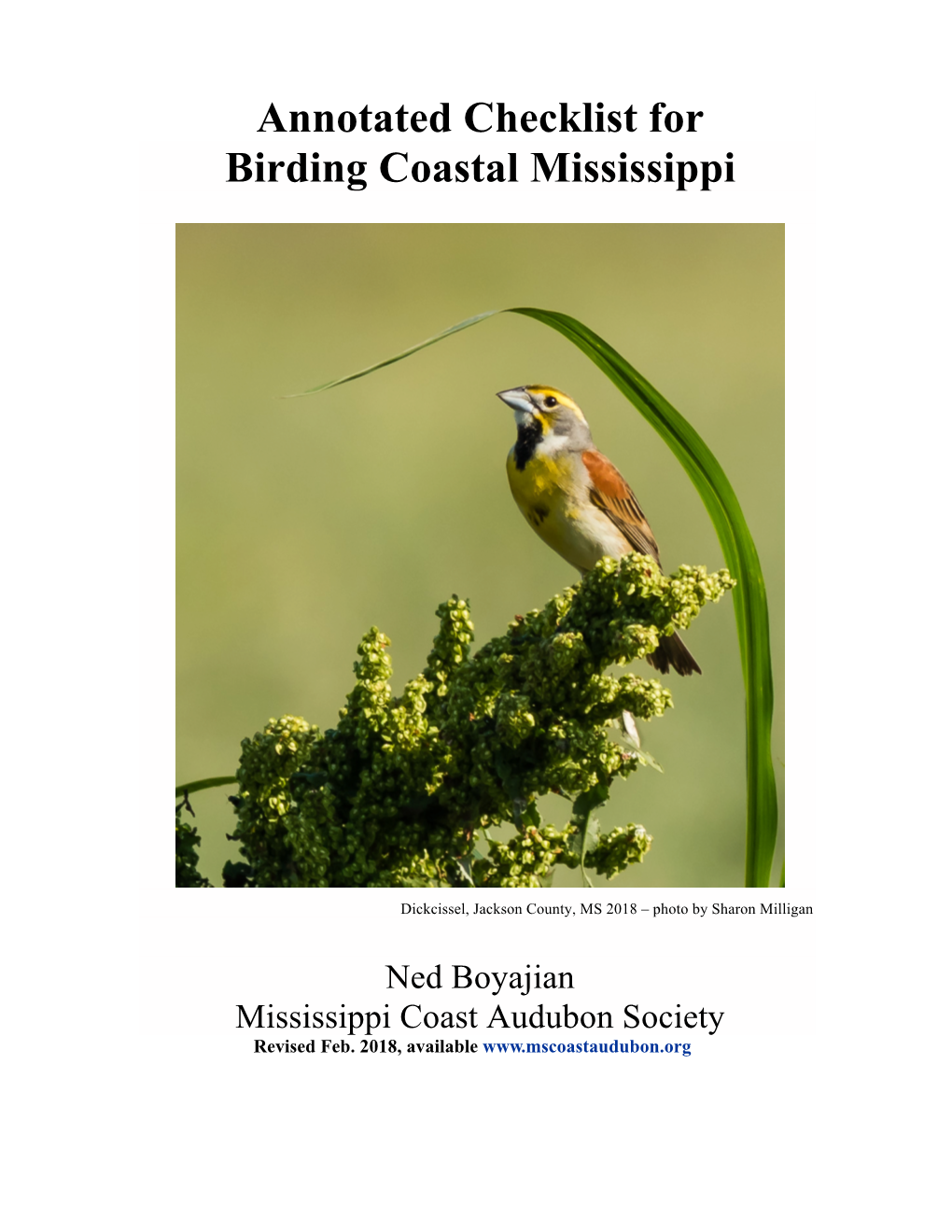 Annotated Checklist for Birding Coastal Mississippi