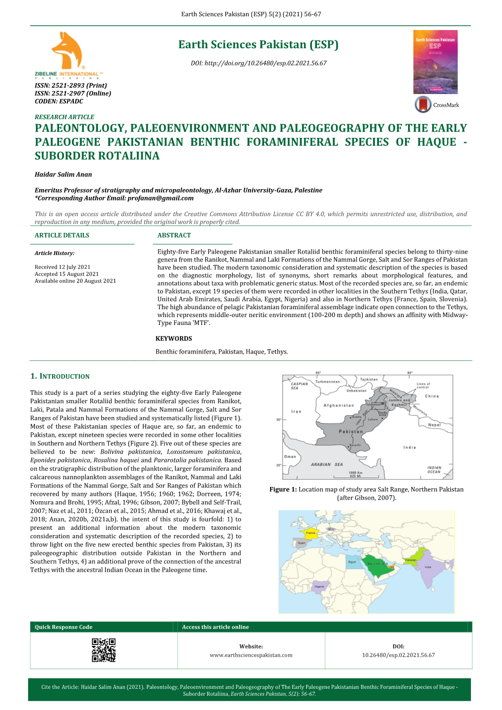 Paleontology, Paleoenvironment and Paleogeography of the Early Paleogene Pakistanian Benthic Foraminiferal Species of Haque - Suborder Rotaliina