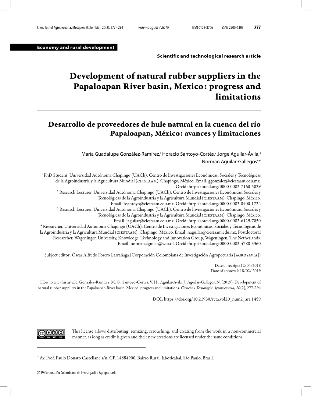 Development of Natural Rubber Suppliers in the Papaloapan River Basin, Mexico: Progress and Limitations