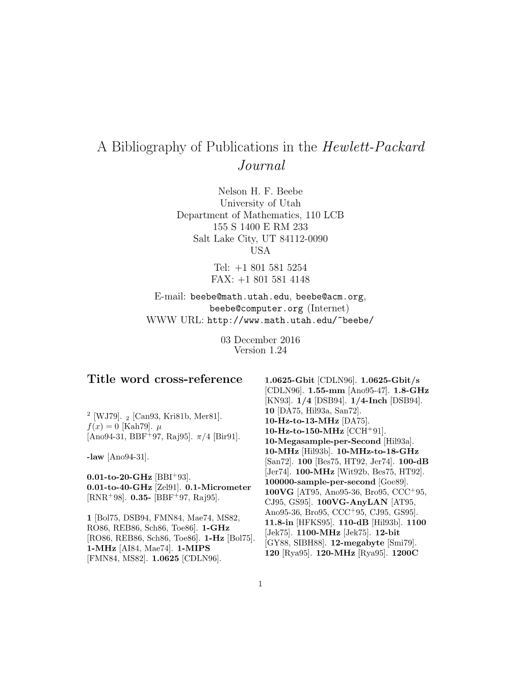 A Bibliography of Publications in the Hewlett-Packard Journal