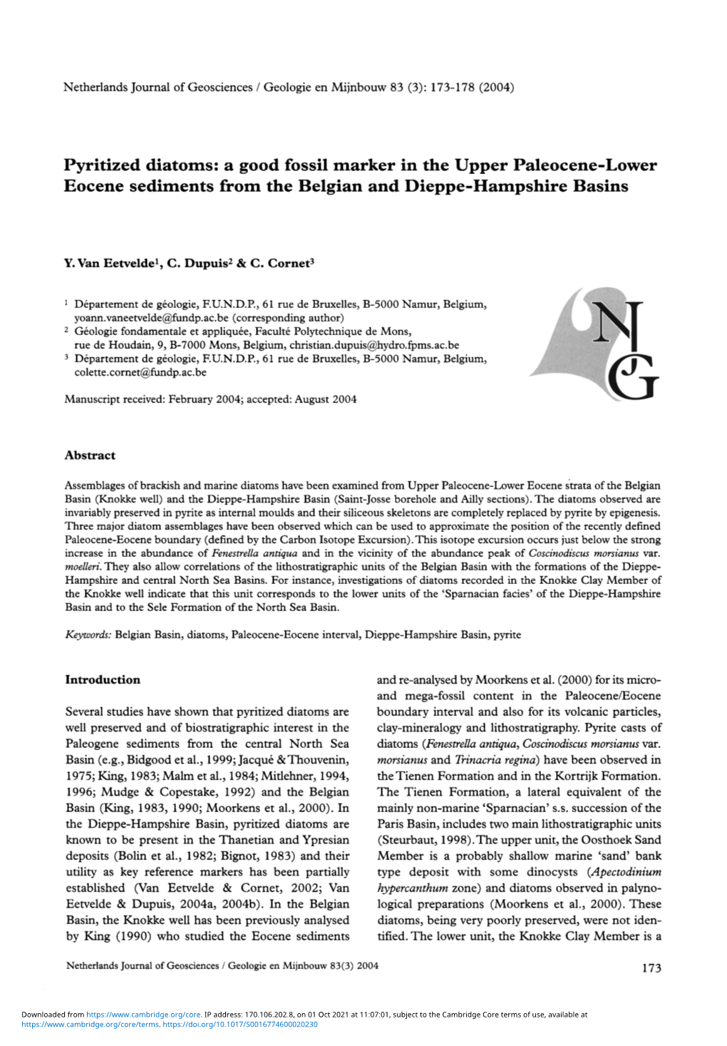 Pyritized Diatoms: a Good Fossil Marker in the Upper Paleocene-Lower Eocene Sediments from the Belgian and Dieppe-Hampshire Basins