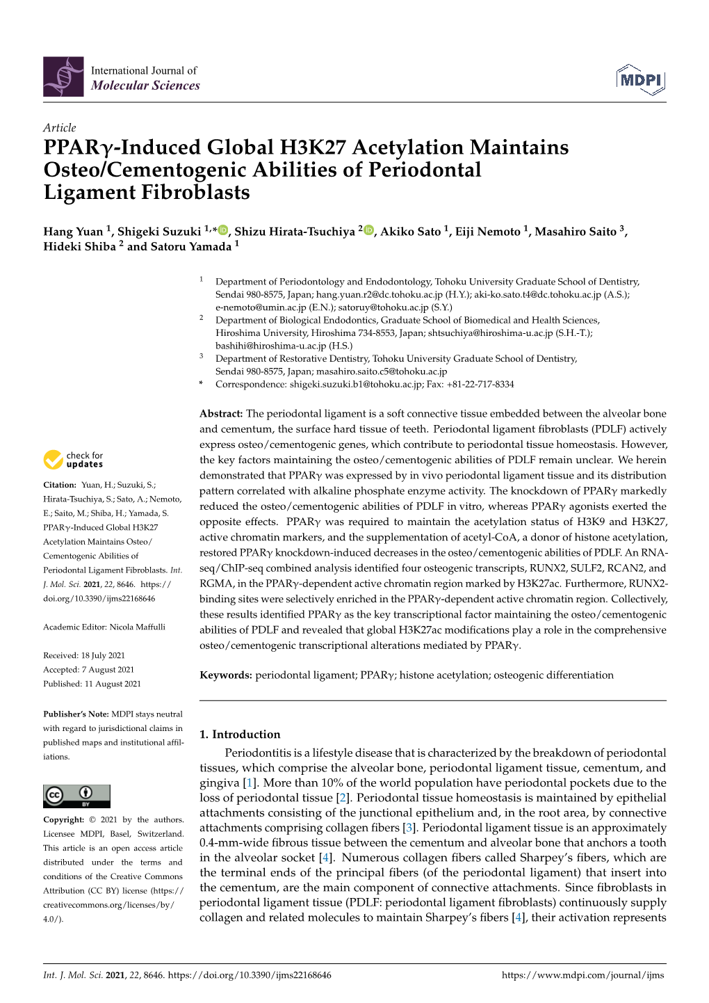 PPAR-Induced Global H3K27 Acetylation Maintains Osteo