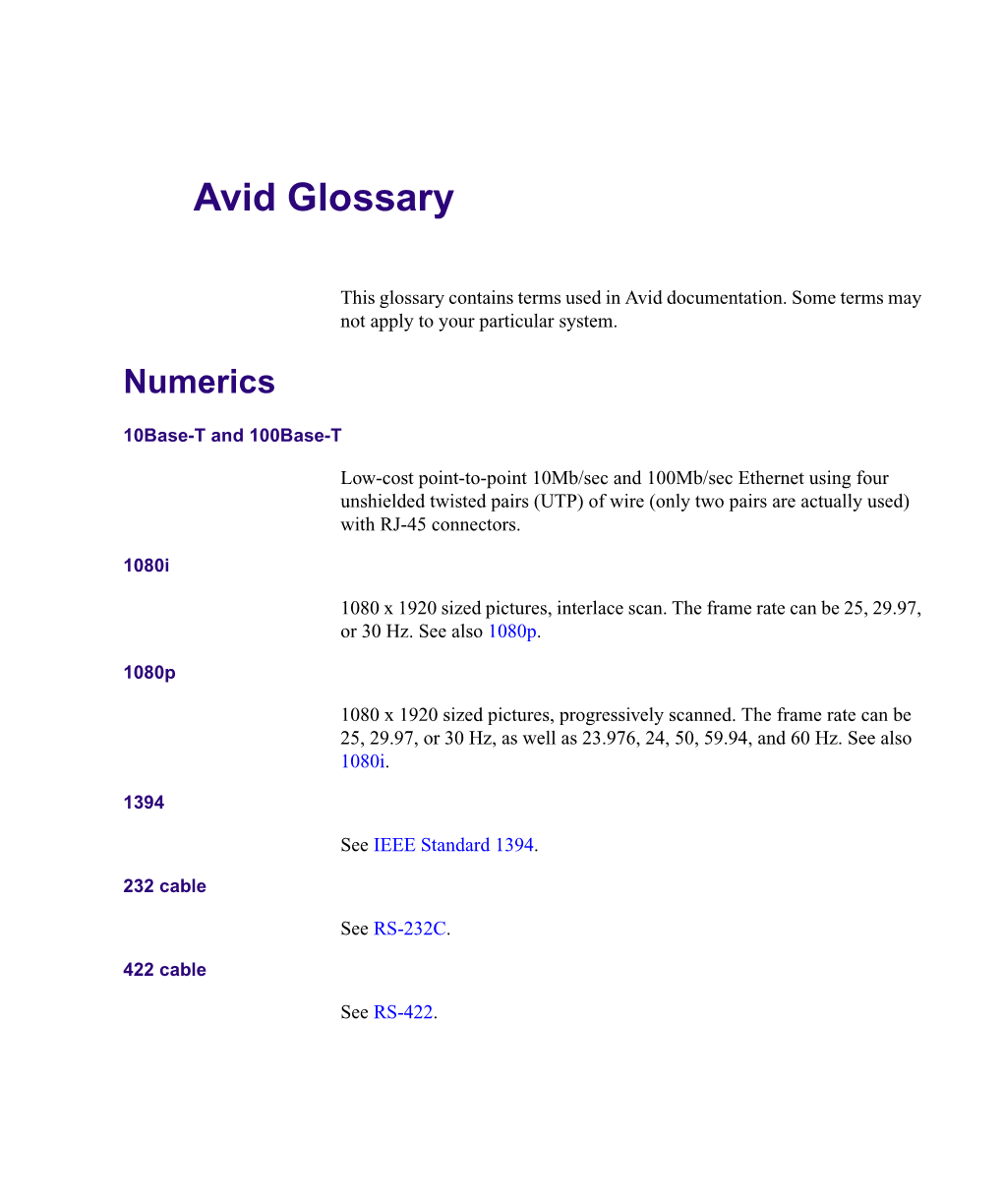 Avid Glossary