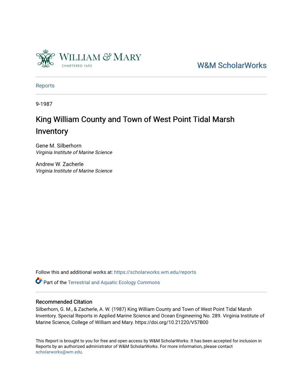 King William County and Town of West Point Tidal Marsh Inventory