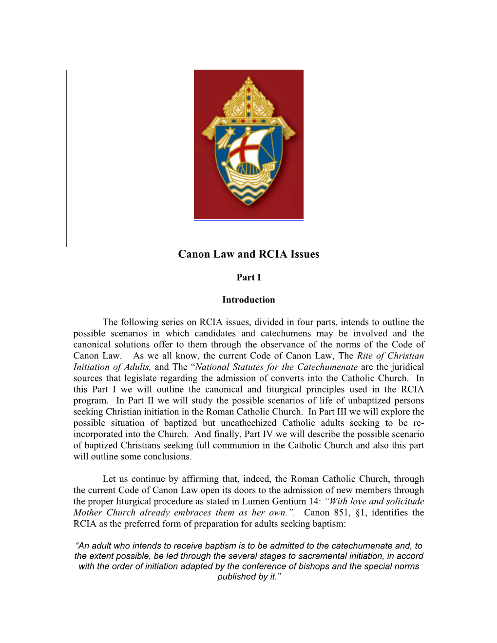 Canon Law and RCIA Issues