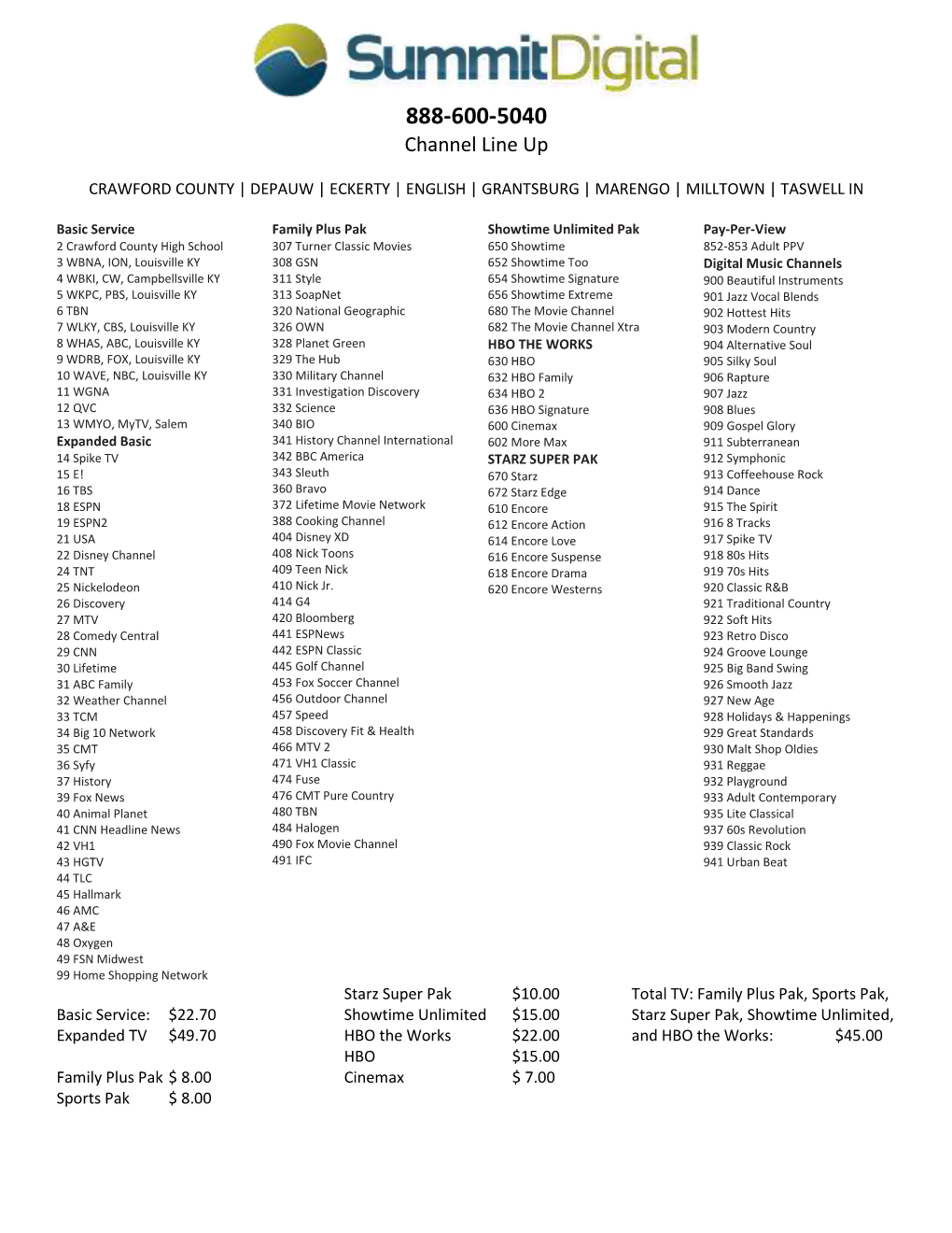 Channel Line Up