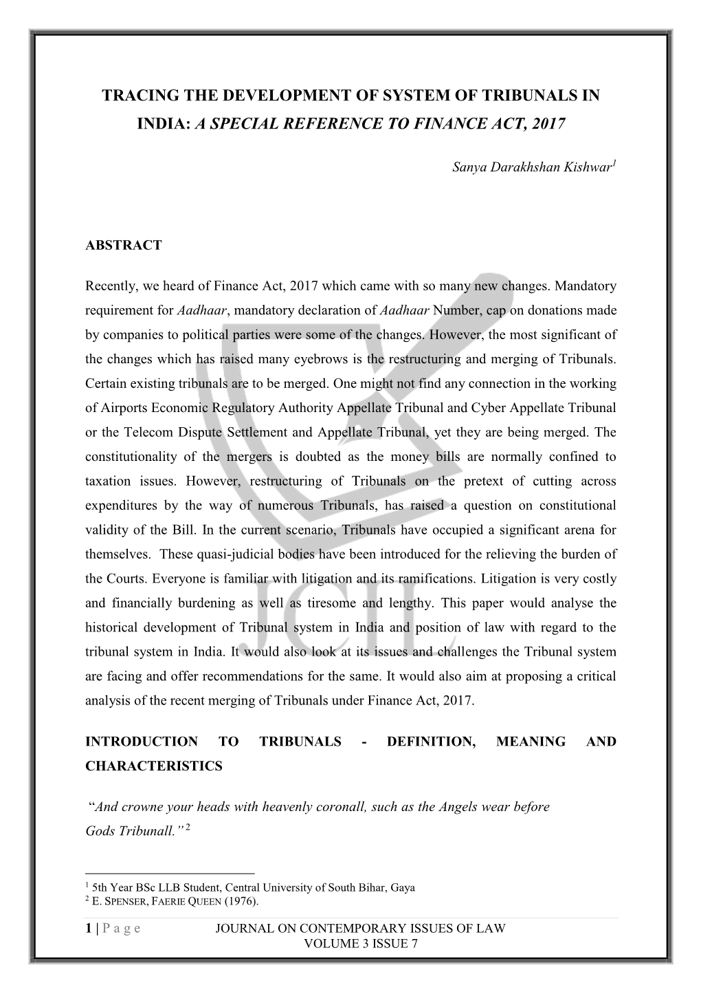 Tracing the Development of System of Tribunals in India: a Special Reference to Finance Act, 2017