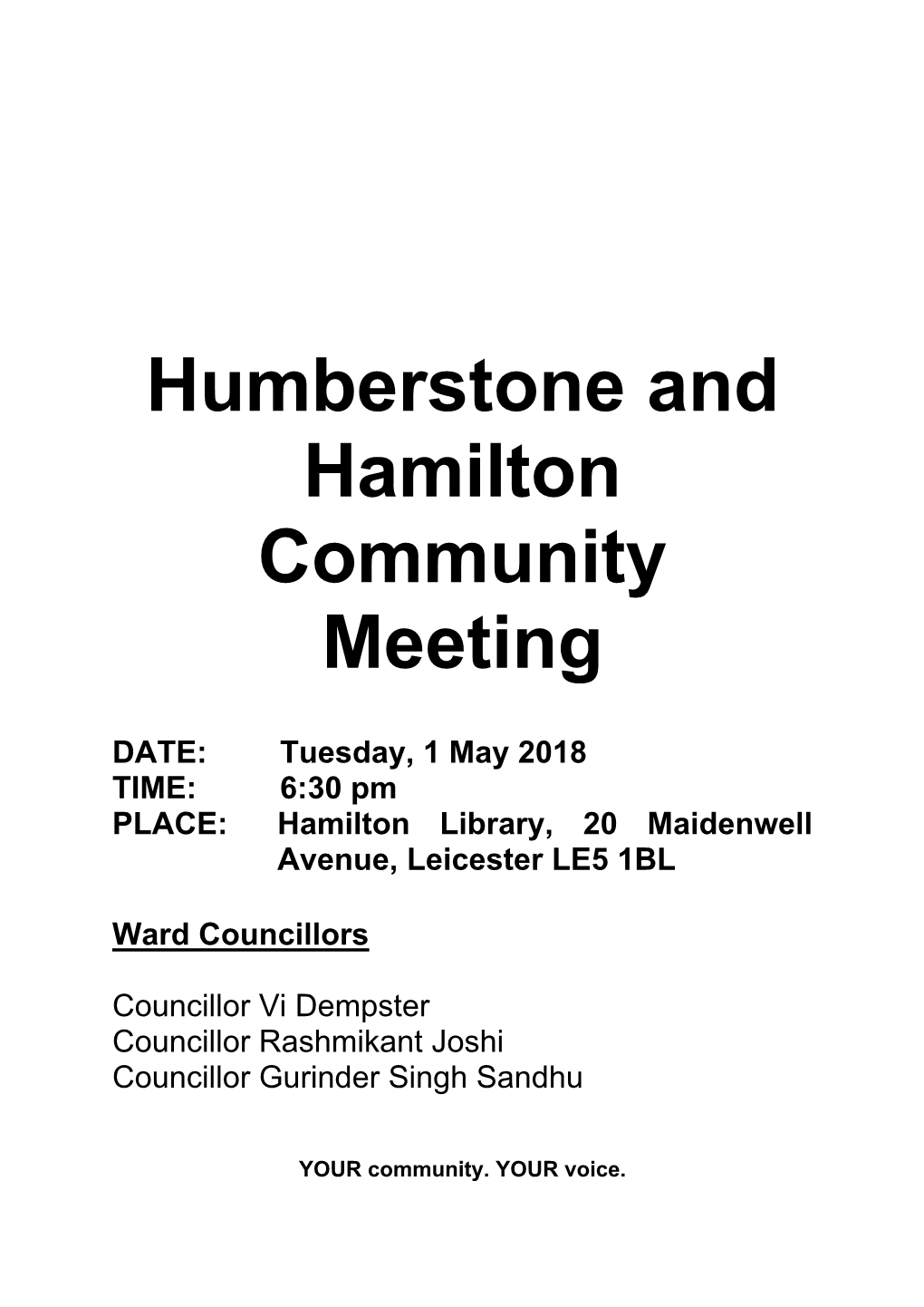 Humberstone and Hamilton Community Meeting