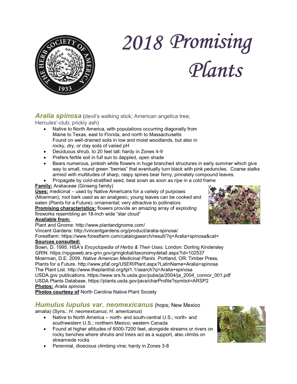 Promising Plants 2018