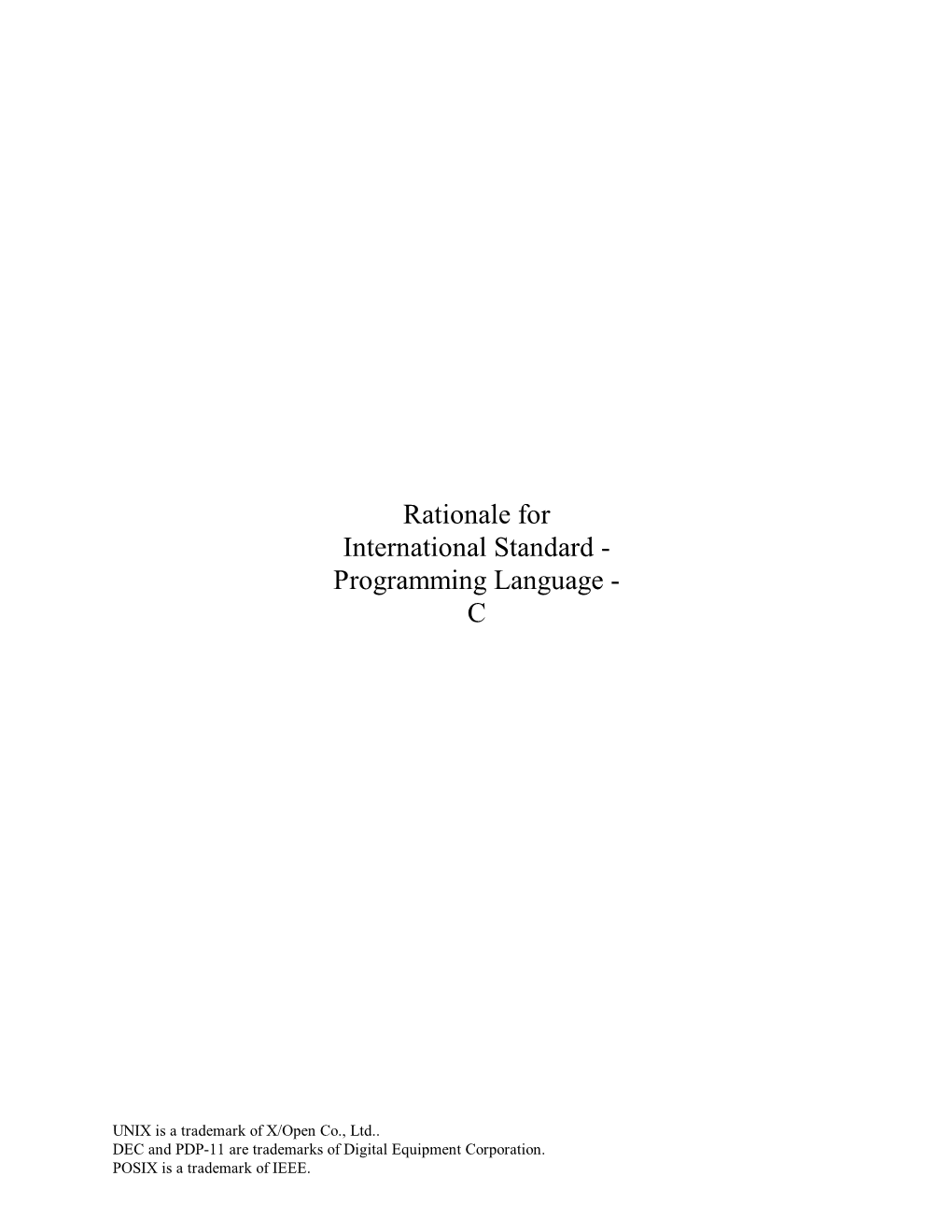 Rationale for International Standard - Programming Language - C