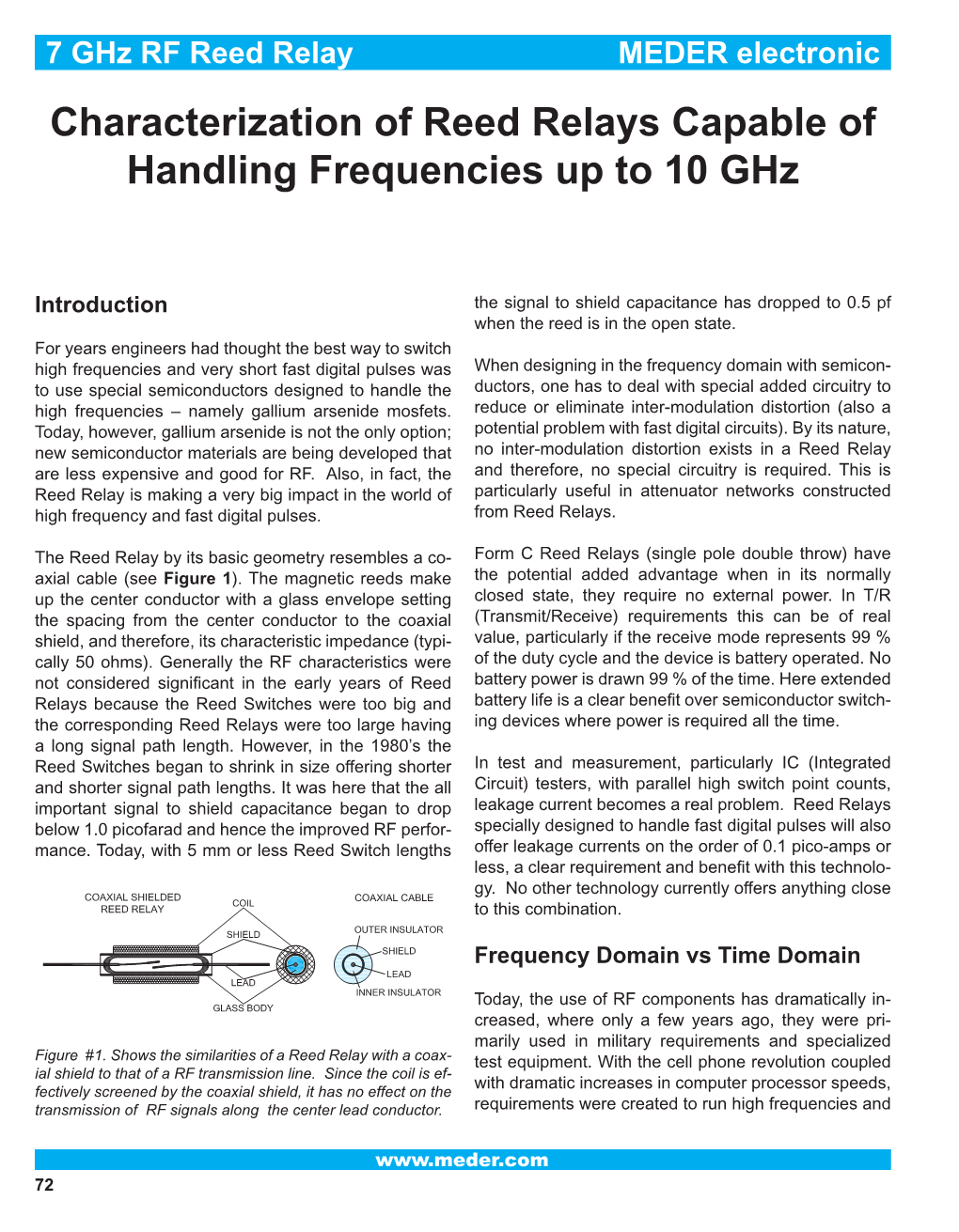 Characterization of Reed Relays Capable of Handling Frequencies up to 10 Ghz