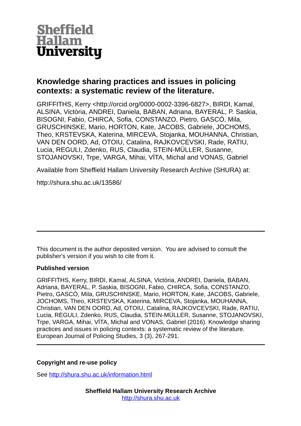 Knowledge Sharing Practices and Issues in Policing Contexts: a Systematic Review of the Literature