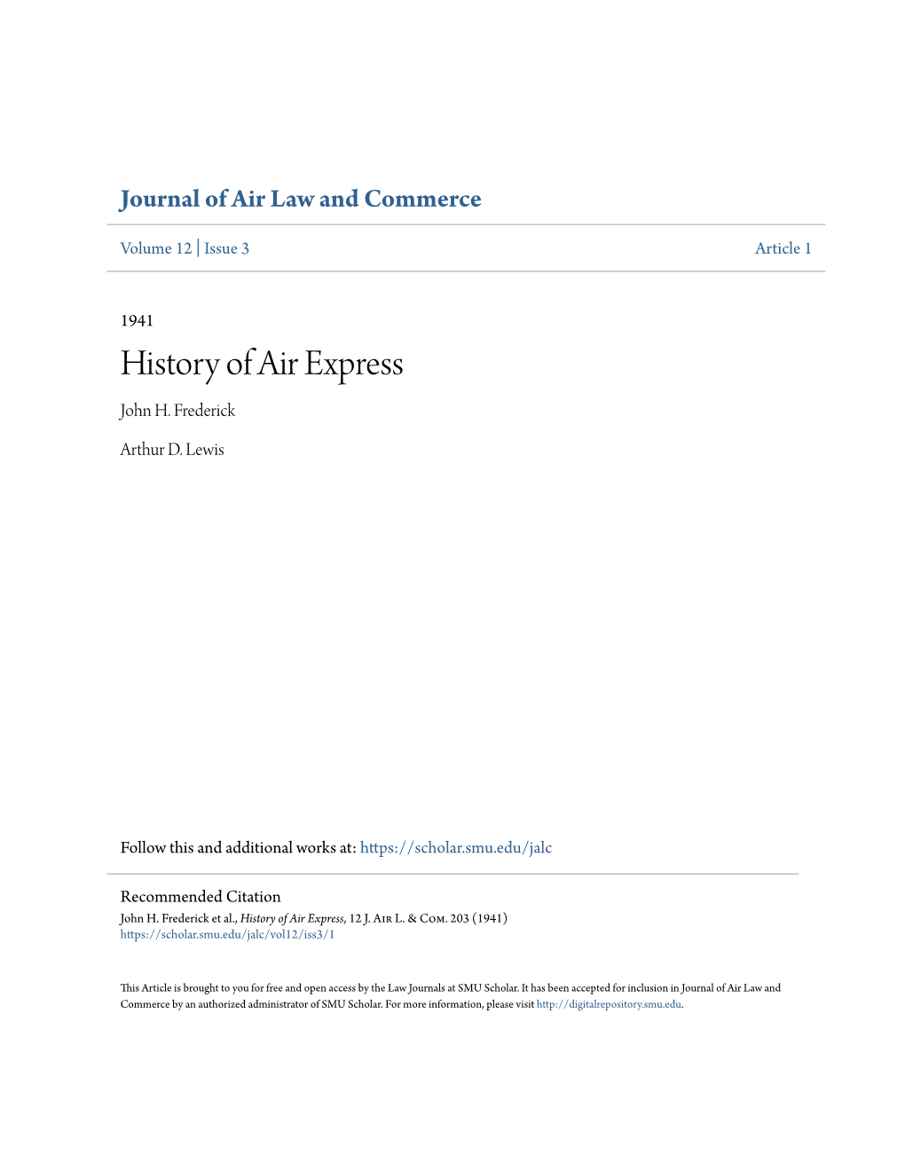 History of Air Express John H