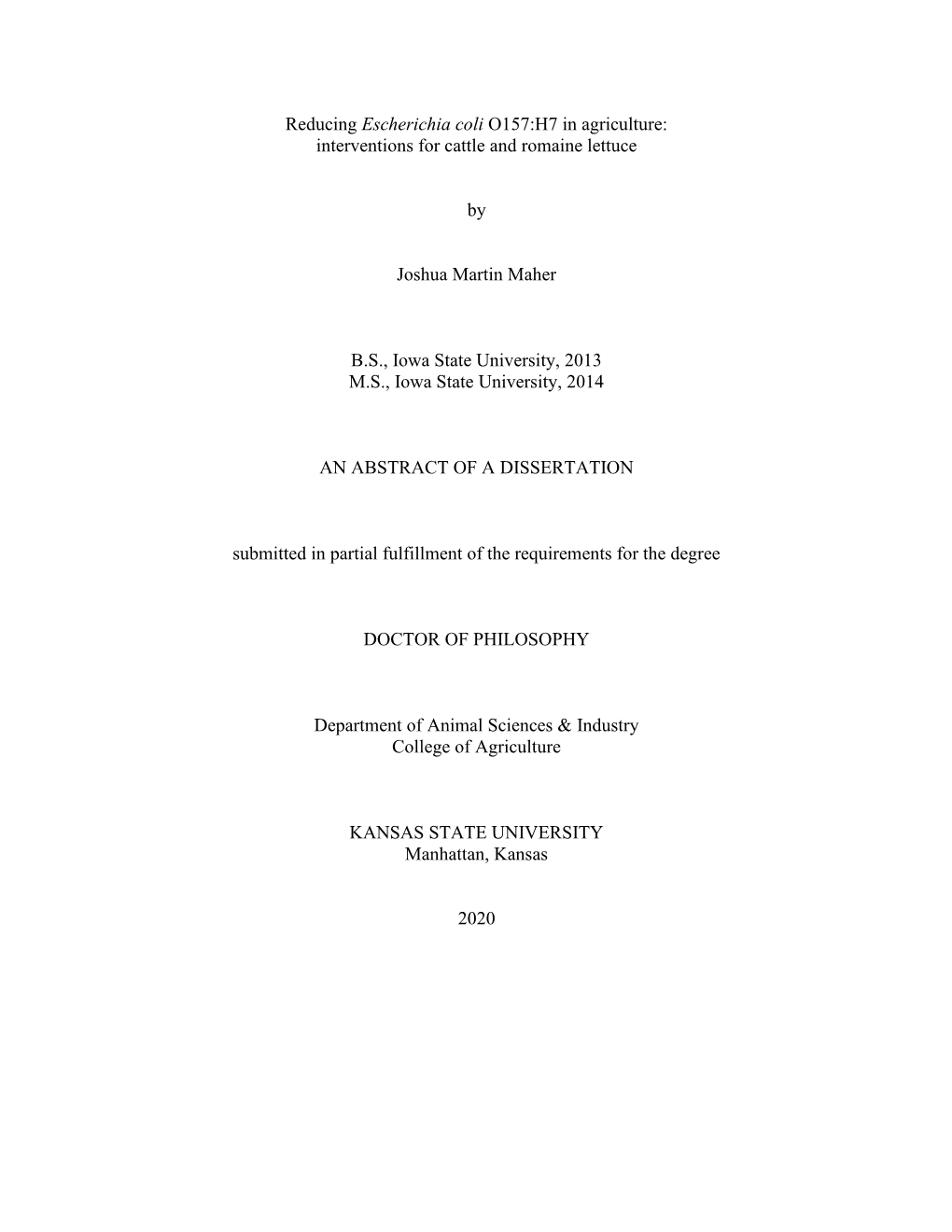 Interventions for Cattle and Romaine Lettuce by Joshua Martin Maher BS, Iowa