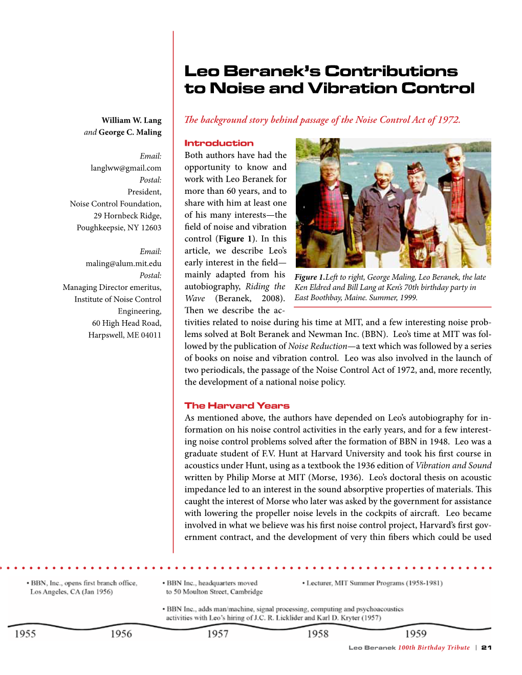 Leo Beranek's Contributions to Noise and Vibration Control