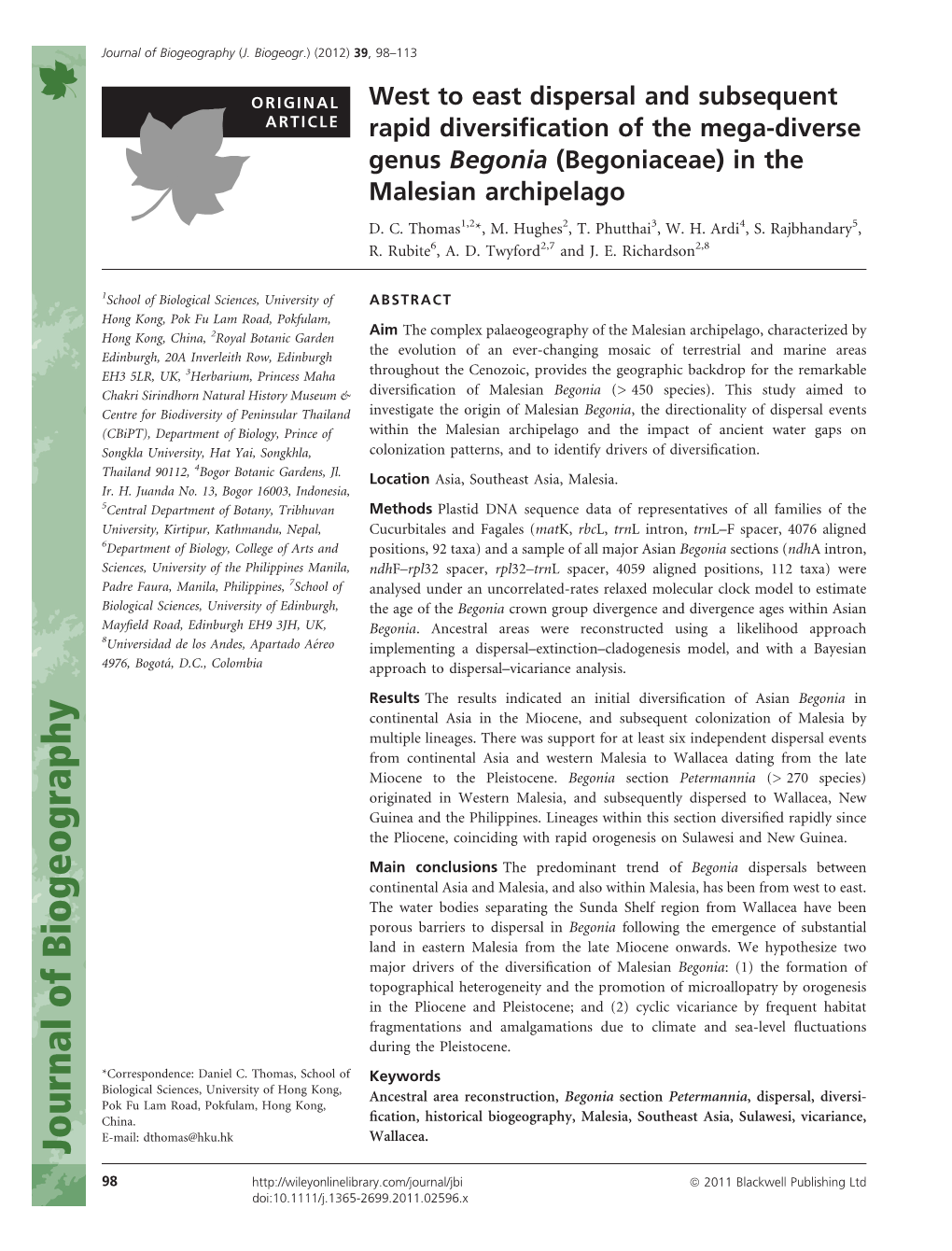 West to East Dispersal and Subsequent Rapid Diversification of The