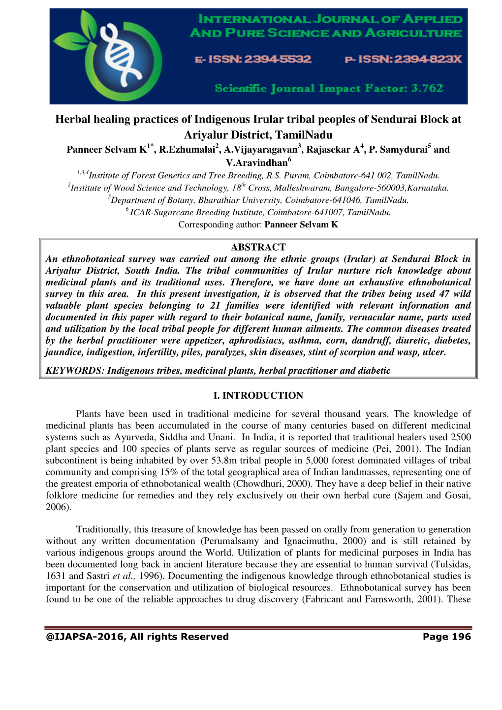 Herbal Healing Practices of Indigenous Irular Tribal Peoples Of