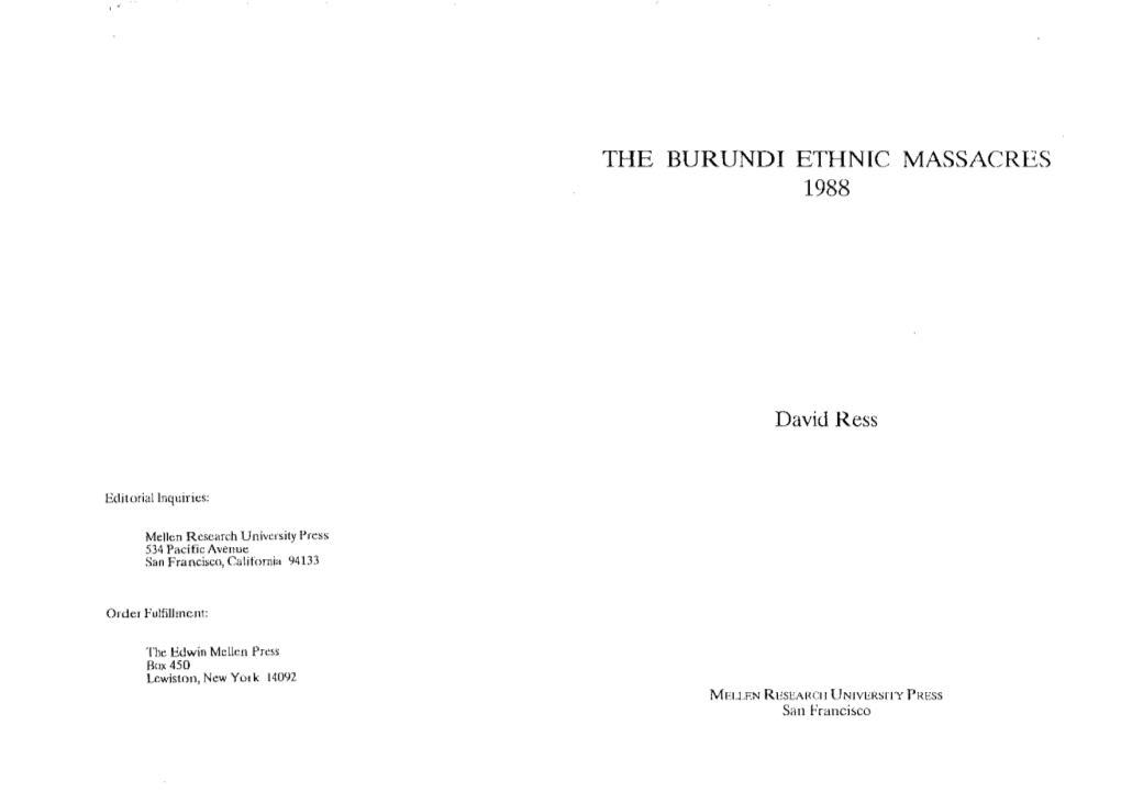 The Burundi Ethnic Massacres 1988