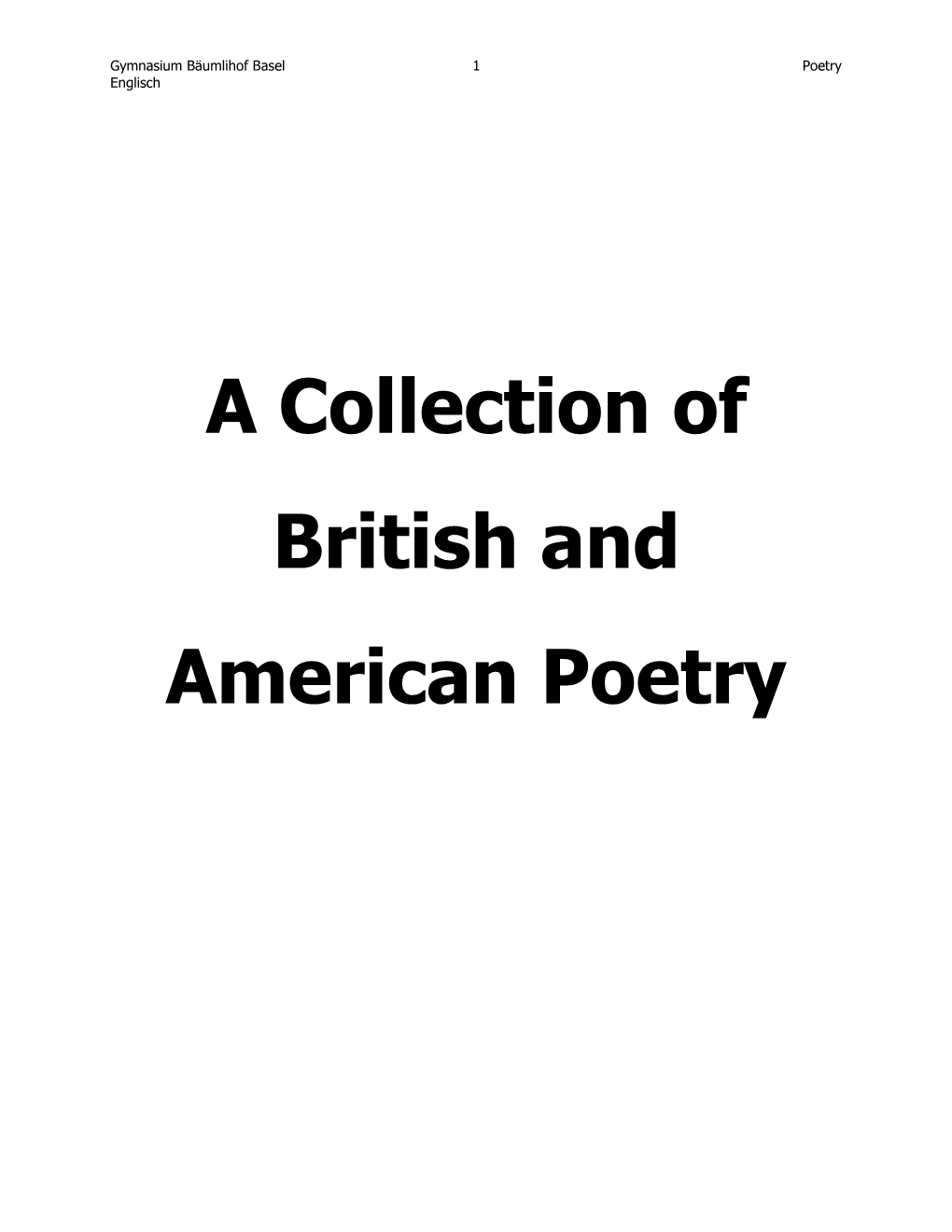 A Collection of British and American Poetry