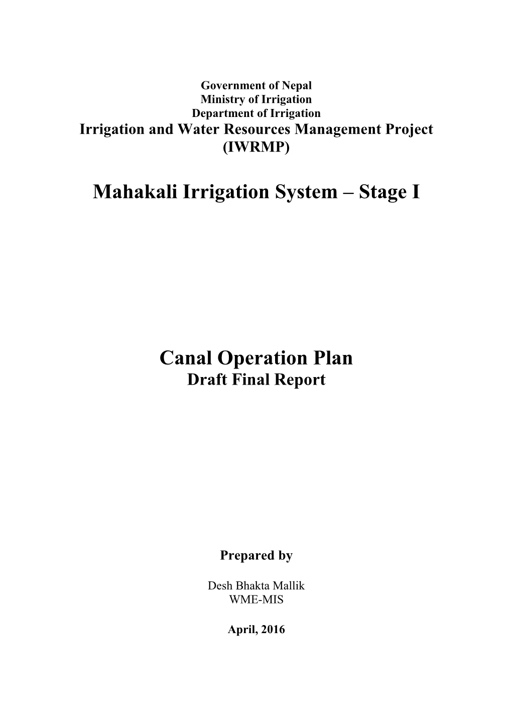 Mahakali Irrigation System – Stage I