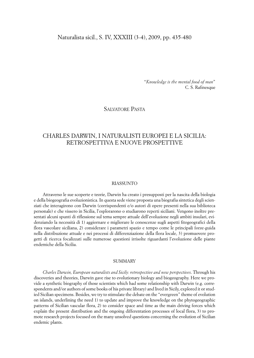 Charles Darwin, I Naturalisti Europei E La Sicilia: Retrospettiva E Nuove Prospettive