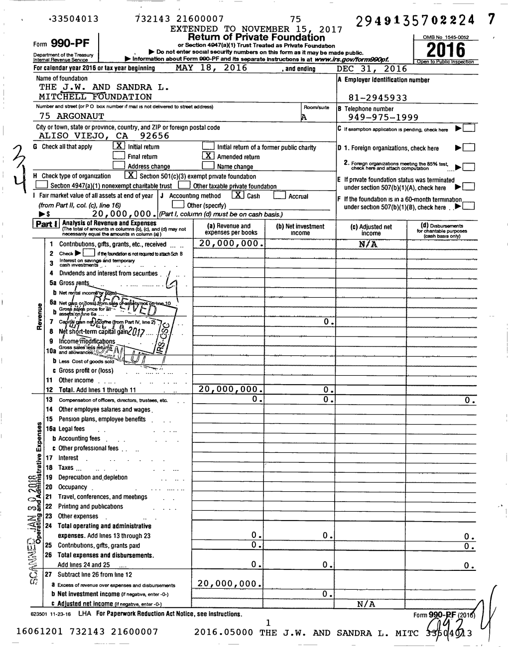 2016 Information About Form 090-PF and Its Separate Internal Revenue Service L ► (Nstrucbons Is At