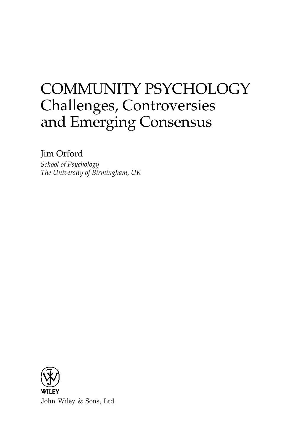 Community Psychology : Challenges, Controversies and Emerging