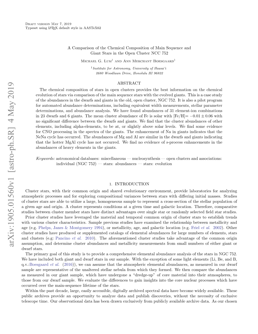 Arxiv:1905.01560V1 [Astro-Ph.SR] 4 May 2019 Dwarf Stars