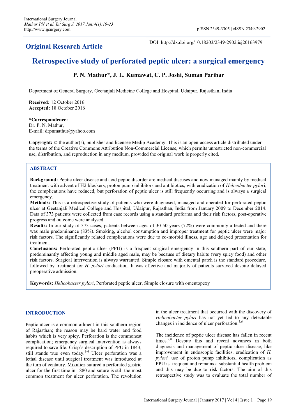 Retrospective Study of Perforated Peptic Ulcer: a Surgical Emergency